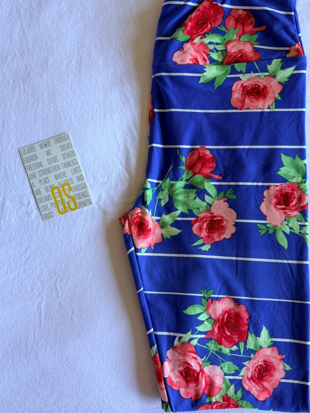 LuLaRoe Floral Stripe Leggings with Pink Roses